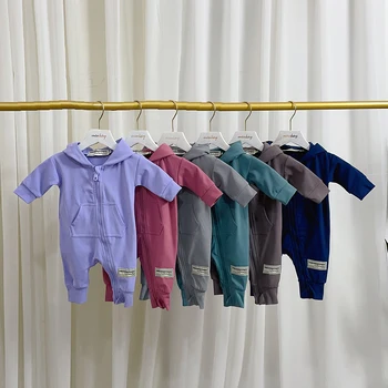 0~24 חודשים, בנים ובנות בגדי הגוף לתינוקות, ילדים של רוכסן שרוול ארוך עם ברדס סרבל תינוק שרק נולד בקיץ בגדים