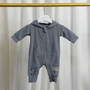 0~24 חודשים, בנים ובנות בגדי הגוף לתינוקות, ילדים של רוכסן שרוול ארוך עם ברדס סרבל תינוק שרק נולד בקיץ בגדים