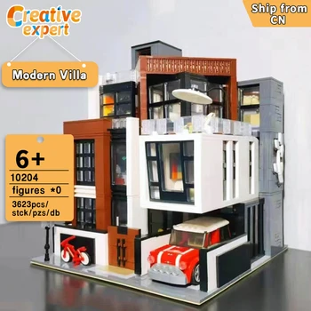 10204 יצירתי מומחה Moc הקוביה חום וילה מודרנית Street View לבנים מודולרי הבית בניית מודל בלוקים צעצועים מתנות Moc-87366
