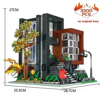 10204 יצירתי מומחה Moc הקוביה חום וילה מודרנית Street View לבנים מודולרי הבית בניית מודל בלוקים צעצועים מתנות Moc-87366