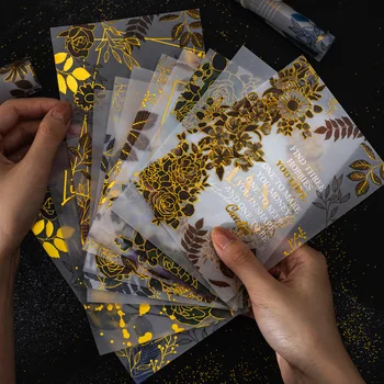 10Pcs בציר פרחים חומר שקוף נייר זבל היומן מתכננת רעיונות דקורטיביים Bronzing רוז DIY נייר מלאכה