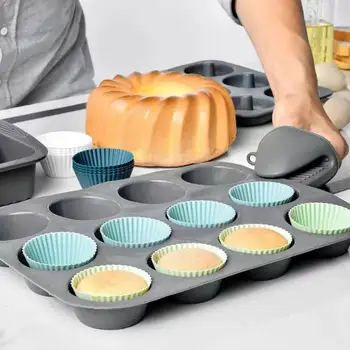 12Pcs סיליקון ספינות Cupcake כוסות אפייה שאינו מקל ג ' מבו לשימוש חוזר תבניות מאפין ציוד מטבח לקשט עוגה כלים קופסת ארוחת הצהריים