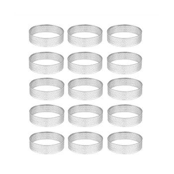 15 חבילת נירוסטה טארט הטבעת, עמיד בחום מחורר עוגת מוס הטבעת, סיבוב טבעת אפייה סופגניות כלים