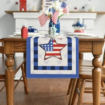 1PC יום העצמאות שולחן רץ כוכב הדפסה מותאם אישית סאטן דגל סרט לחג מלאכה קישוט שולחן דגל פטריוטי