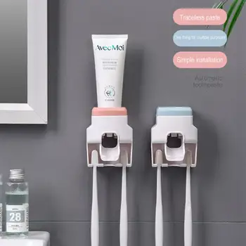 1~10PCS מחזיק מברשת שיניים נקבע מתקן משחת שיניים על הקיר לעמוד אביזרי אמבטיה סט גלגול אוטומטי מסחטת