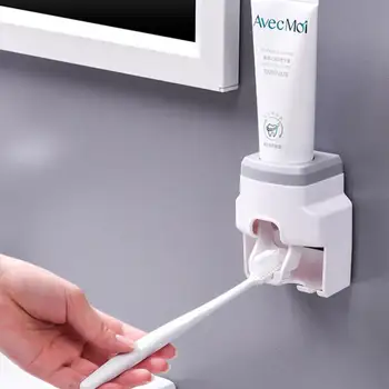 1~10PCS מחזיק מברשת שיניים נקבע מתקן משחת שיניים על הקיר לעמוד אביזרי אמבטיה סט גלגול אוטומטי מסחטת