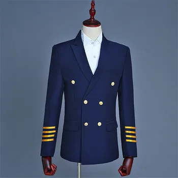 2-קטע חליפות גברים חיל הים כחול לבן Slim Fit החליפה ג ' קט מכנסיים קפטן ללבוש כפול עם חזה