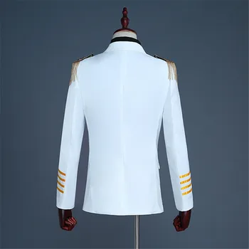 2-קטע חליפות גברים חיל הים כחול לבן Slim Fit החליפה ג ' קט מכנסיים קפטן ללבוש כפול עם חזה