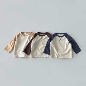 2023 סתיו חדש לתינוקות שרוול ארוך חולצות אופנה ילדים תבנית מכתב חולצות כותנה בנים בנות מקרית חולצות הפעוט טי