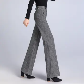 2023 סתיו חורף חם צמר נשים המכנסיים של הנשי גבוהה המותניים רחב הרגל המכנסיים לנשים מזדמנים צמר מכנסיים ארוכים אישה Q453