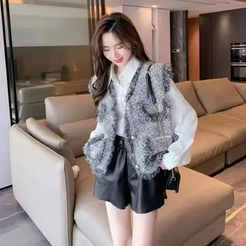 2023 סתיו חורף נשים קוריאנית סרגה סוודר מעילים נקבה קצר V-צוואר מעילים נשים רופף סוודרים מעילים S515