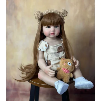 22Inch מחדש מותק בובה בובות ונולד מחדש הערכה מציאותית מציאותי 55CM צעצוע מלאה סיליקון הגוף חום שיער ארוך הפעוט