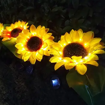 2pc חמניות אורות השמש דשא הובילו מנורה חיצונית גינת חצר חיצונית חזקה השמש פרח סולארי מנורות לילה אור עיצוב