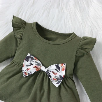 2Pcs מקסים האביב&סתיו תלבושת להגדיר עבור התינוק הנולד בנות - עף שרוול שרוול ארוך קרופ טופ ומכנסיים