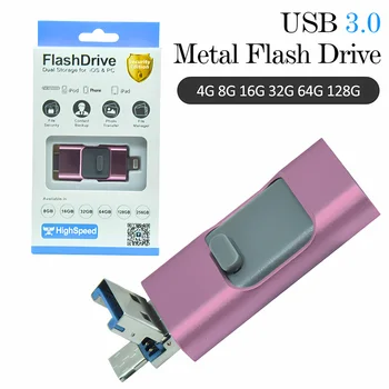 3 ב-1 מתכת USB FlashDrive OTG כונן 64GB 128GB USB 3.0 דיסק פלאש לאייפון 11 Pro/XR/XS מקס USB מקל זיכרון 32GB 256GB