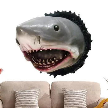 3D כריש ראש קישוט קיר הר עיצוב שרף פסל קיר אמנות כריש ראש פסל קיר עבור בית בחצר גן עיצוב