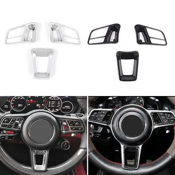 3pcs המכונית עיצוב פנים גלגל הגה כפתור מסגרת הכיסוי לקצץ מתאים פורשה קאיין Macan 2015-2020 Panamera 911 718 918
