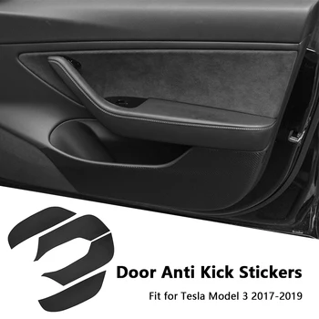 4pcs דלת המכונית מגן נגד בעיטה משטח סיבי פחמן לקצץ סרט טסלה מודל 3 2017-2019