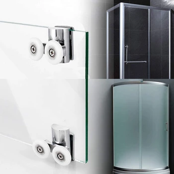 4Pcs דלת המקלחת גלגלים 23Mm דלת המקלחת גלילים כבדים סגסוגת אבץ כפול ההגה בשתי שטוח הזזה דלתות המקלחת