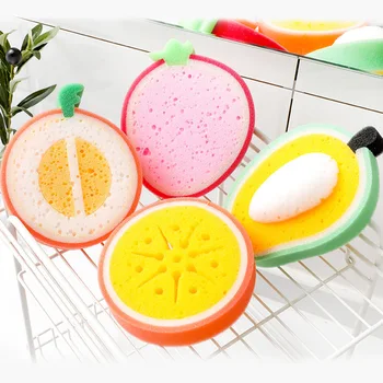 4pcs יצירתי מברשת ניקוי ספוג פירות צורה שטיפת כלים ספוג מעובות שטיפת כלים לנגב משק הבית אביזרים למטבח