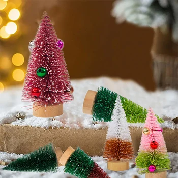 4Pcs צבעוניות מלאכותית מיני עץ חג המולד 10CM הבובות מיני חג המולד פינס קישוטי חג מולד קישוט הבית