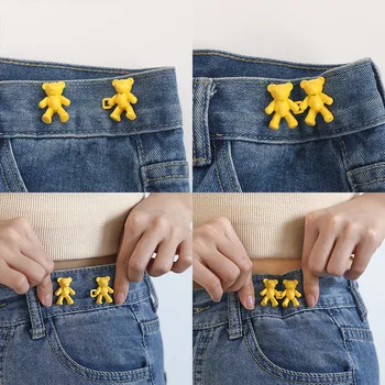 5 זוגות דוב חמוד ג ' ינס סיכות כפתור, לא לתפור כלי להסרה המותניים הגוף להדק אבזמים,מתכוונן נשים חצאית רופפת שאיפה
