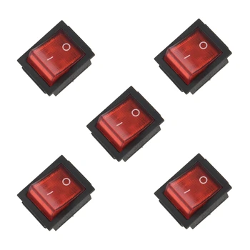 5X אור אדום 4 פינים DPST ON/OFF של Snap-In מתג 15A/250V 20A/125V AC 28X22mm