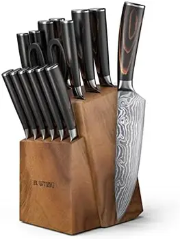 6 חתיכת בלוק Set - Pro סכין מטבח, סט אולטרה שארפ גבוה פחמן פלדה עם ידית ארגונומית