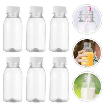 6 יח ' מיני מיכלי פלסטיק בקבוק חלב מיני בקבוקי פלסטיק מכסים לשימוש חוזר מים ריקים מחמד נייד מיץ קטנים