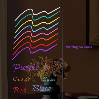8-צבעים על בסיס מים מדגיש להגדיר Wipeable ללא אבק נוזלי ילדים יצירתיים גרפיטי לוח זכוכית זורח עט