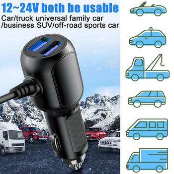 ABS Dash Cam מטען לרכב 2in1 Multi-פונקציה כחול אור LED עמיד בפני אש ABS מיקרו USB Multi-פונקציה 12v - 24v