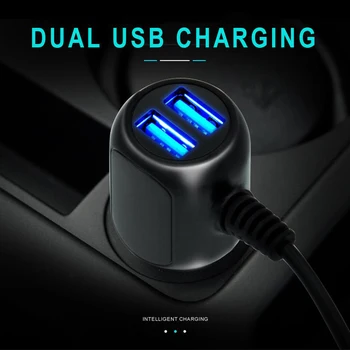 ABS Dash Cam מטען לרכב 2in1 Multi-פונקציה כחול אור LED עמיד בפני אש ABS מיקרו USB Multi-פונקציה 12v - 24v