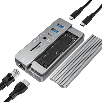 ACASIS 10 1 תחנת עגינה ל-USB-C 3.2 רכזת 10Gbps עם מ. 2 NVME ו-SATA SSD המתחם HDMI תואם-100W משטרת למחשב-אפור