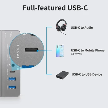 ACASIS 10 1 תחנת עגינה ל-USB-C 3.2 רכזת 10Gbps עם מ. 2 NVME ו-SATA SSD המתחם HDMI תואם-100W משטרת למחשב-אפור