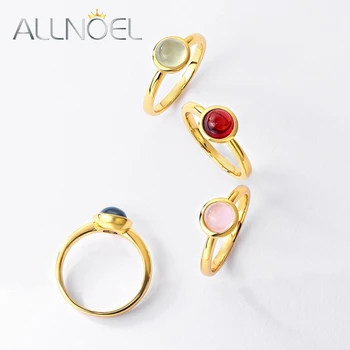 ALLNOEL מוצק סטרלינג 925 טבעת כסף עבור נשים טבעי בצבע נופך טופז Prehnite רוז קוורץ מסיבת מתנות תכשיטים יפים חדשים