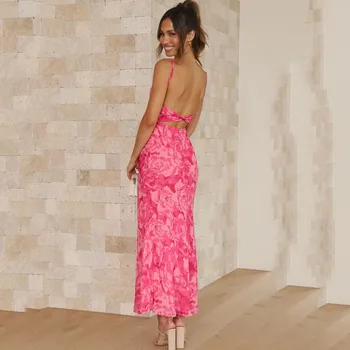 Ardm אלגנטי ספגטי רצועת פרחוני הדפסה שמלות קיץ לנשים 2023 סקסי ללא משענת שרוולים קו שמלות ארוכות Vestidos