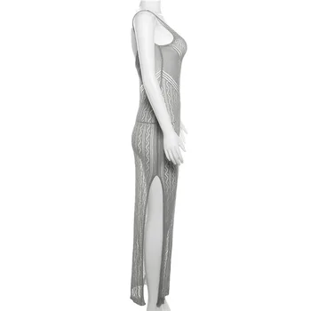 BKLD 2023 קיץ בגדי נשים הסקסי החדש חלול החוצה סרוגים נקודת מבט גבוהה המותניים רזה ללא שרוולים עטוף ירך שמלה