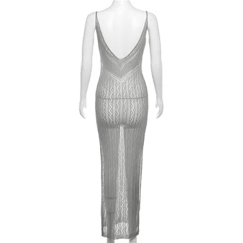 BKLD 2023 קיץ בגדי נשים הסקסי החדש חלול החוצה סרוגים נקודת מבט גבוהה המותניים רזה ללא שרוולים עטוף ירך שמלה