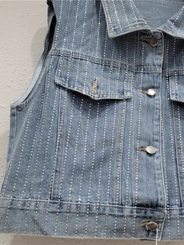 CHICEVER טלאים יהלום ג ' ינס מעיל לנשים דש שרוולים אחת עם חזה משולבים כיסים חופשי בקיץ, מעילים נקבה 2023