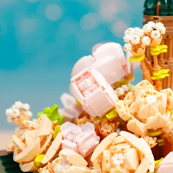 Creative City Street View מיני בלוק פרח עולם רומנטי המגדלור בניין לבנים צעצועים חינוכיים עם האור מתנות