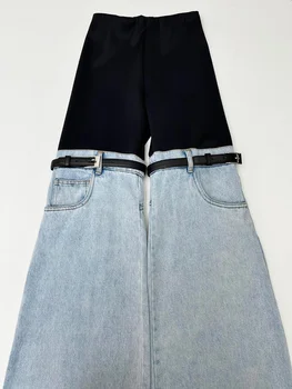 DEAT אופנה ג 'ינס ניגודיות צבע לשלב ג' ינס של נשים אלסטיים חגורת המותניים עיצוב ישר הזיקוק מכנסיים 2023 האביב החדש 11XX0838