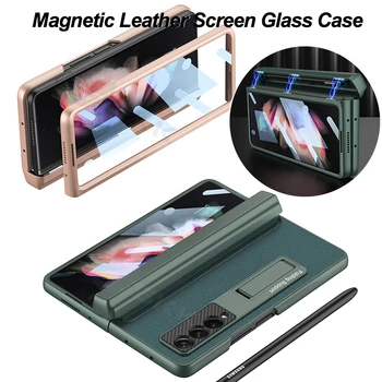 GKK מגנטי עור מסך זכוכית הכל-כלול כיסוי עבור Samsung Galaxy Z קיפול 3 העט מקרה מחזיק במקרה את הטלפון לגלקסי Z Fold3