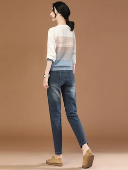 HCXR נשים ג ' ינס 2023 סתיו רטרו אלסטיות גבוהה המותניים רזה ישר סרבל צפצף מוצק מקרית כל-התאמה מכנסיים