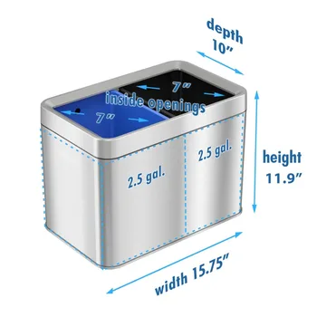 iTouchless 5.3 ליטר פתח עליון פח אשפה ומחזור בן-כפולה תא משולבת