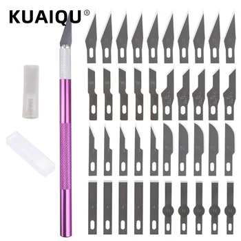 KUAIQU החלקה מתכת אזמל ערכת כלי גילוף DIY מלאכה סכין + 40 להב טלפון נייד מחברת סרט דגם כלי חיתוך נייר