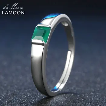 LAMOON S925 הטבעת לנשים Pricess ירוקה חתוכה אגת קלצידוני 925 כסף סטרלינג, זהב לבן 18K מצופה תכשיטים יפים LMRI006