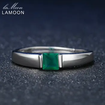 LAMOON S925 הטבעת לנשים Pricess ירוקה חתוכה אגת קלצידוני 925 כסף סטרלינג, זהב לבן 18K מצופה תכשיטים יפים LMRI006