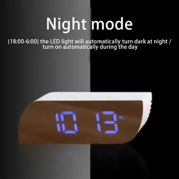 LED אלקטרוני דיגיטלי שולחני שעון נודניק מראה השעון המעורר זמן תצוגת טמפרטורה קישוטי בית דיגיטלית שעון מעורר 1pc