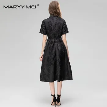 MARYYIMEI מעצב האופנה הקיץ של נשים שמלה קצרה שרוולים אקארד תחרה שחור אלגנטי בציר שמלות
