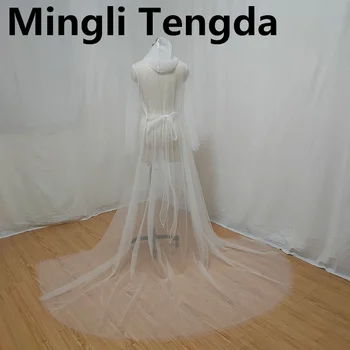 Mingli Tengda טול פרספקטיבה הצעיף שני חלקים גלימה עם כובע בהזמנה אישית ' קט צווארון העליונית שרוולים ארוכים בולרו החתונה